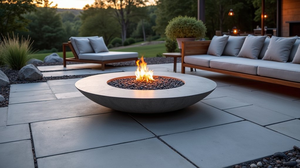 backyard patio concrete fire pit